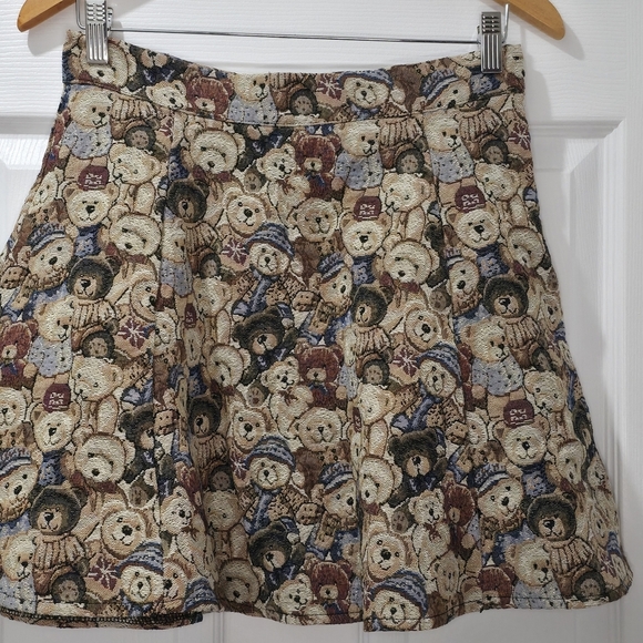 Vtg 90s Y2K Tapestry Teddy Bear Mini Skirt Size M - Picture 2 of 7